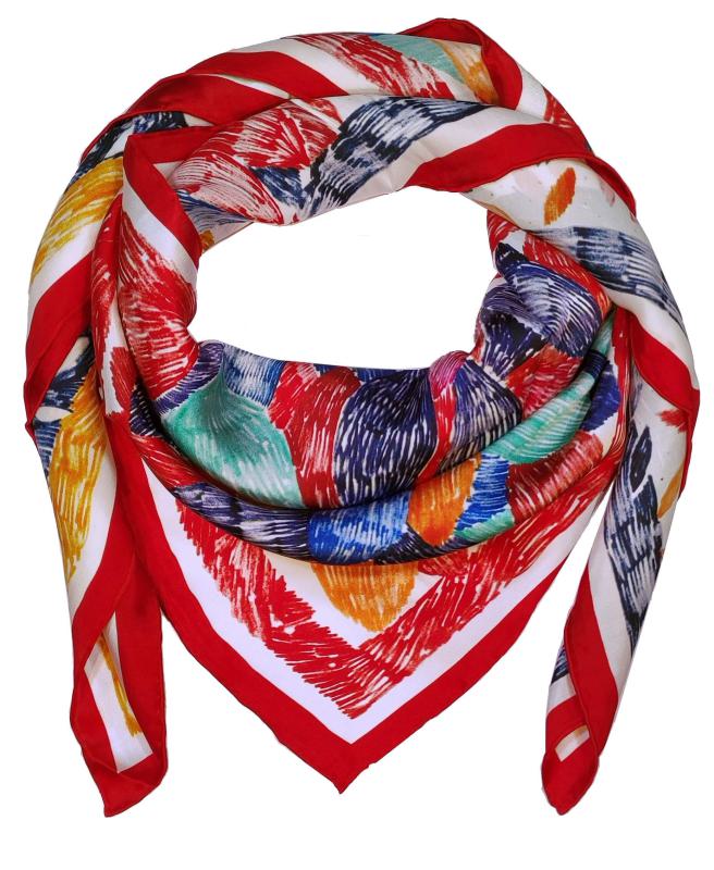 Foulard Shawl Silk Satin 110X110 colorful red yellow blue